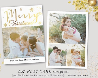 Christmas Card Template, Holiday Photo Card Photoshop Template, 5x7in, sku xm16-2