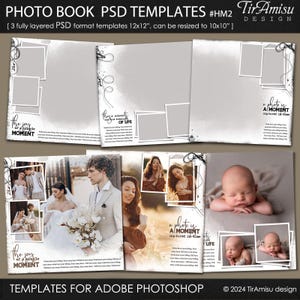 Plantillas PSD de álbumes de fotos para Photoshop/Álbum de fotos familiar/Plantilla de álbum de fotos de bebé/Álbum de fotos imprimible de bodas de 12 x 12 pulgadas, 10 x 10 pulgadas/HM2