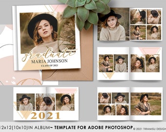 Senior 2024 Photobook Template, Graduation Photo Album, Photoshop PSD Temlplate, Printable Photobook, 12x12in, 10x10in, GR441