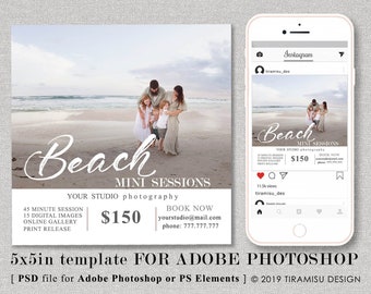 Beach Mini Session Template, Beach Mini Session Photoshop Template, Instagram Mini Session Template, Marketing Template, beach19-25