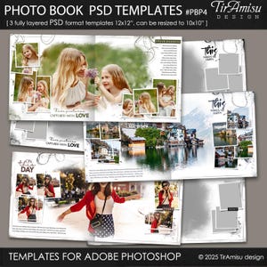Photo Album Templates: PSD files for Photoshop | Editable Photobook Layouts for Baby, Wedding & Family Albums, Memory Book Design Kit | PBP4