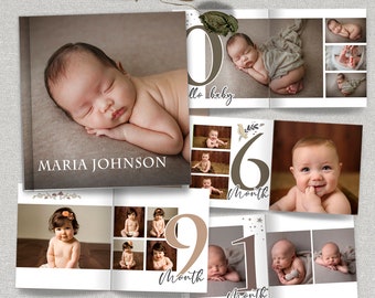 Baby First Year Album Template for Photographers, Baby Photobook Template, Printable Album Template for Photoshop, Newborn Baby Album, 21111