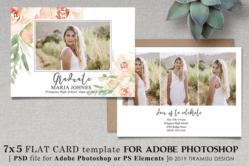 Senior Graduation Announcement Template Photoshop Card Template Photography Template sku grad19-9 Graduation Invitation Template
