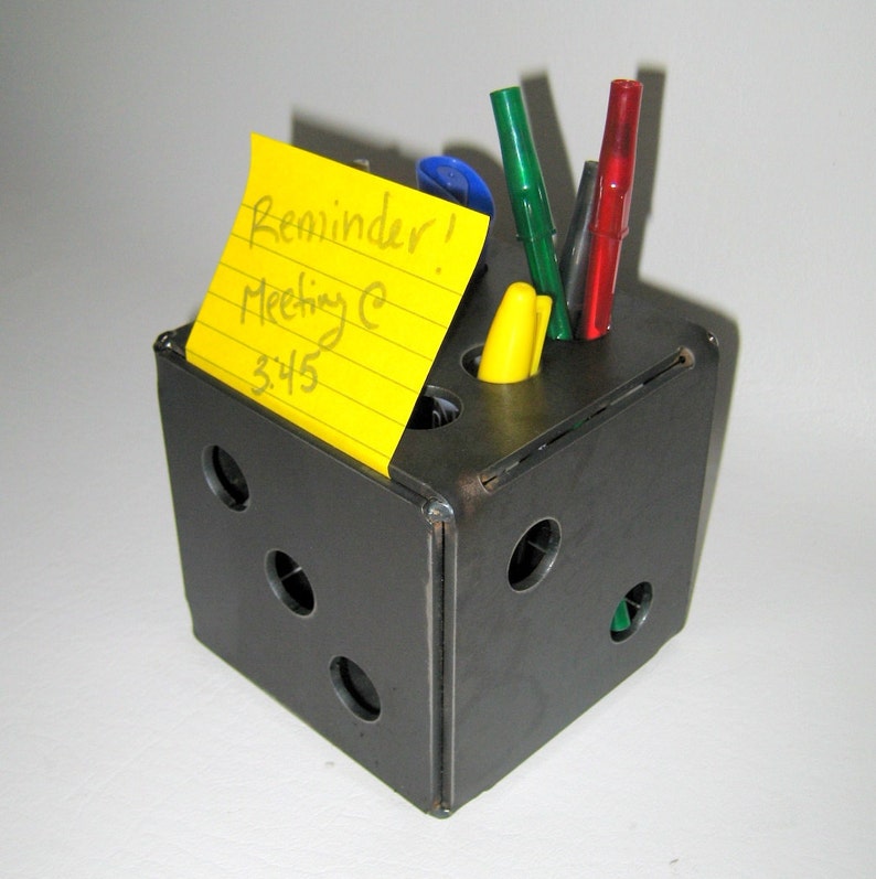 Dice Pen Holder Welded Handmade Metal Desk Decoration Plasma Etsy