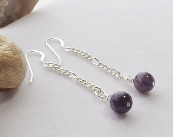 Handmade Dangle Earrings with Beautiful Amethyst and Silver Chain – A Unique Fusion of Boho and Coastal Charm - Ideal Gift for Her