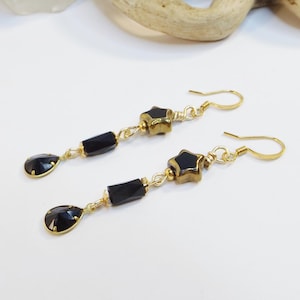 Black and Gold Earrings with Beautiful Glass Beads and Star Accents - A Thoughtful Mother&#39;s Day Gift for Her