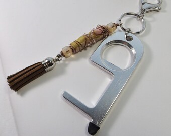 Versatile No-Touch Door Opener: Artisan Bead, Decorative Key Chain, Bottle Opener, and Purse Charm – A Unique and Thoughtful Gift for Her