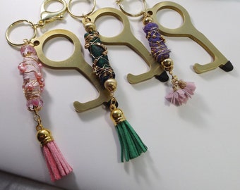 Elegant No-Touch Door Opener: Handcrafted Artisan Beads, Decorative Key Chain, and Bag Charms – Unique Stocking Stuffer Gifts for Her