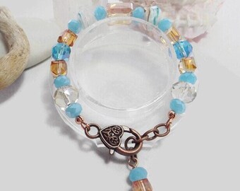 Southwestern Charm: Handcrafted Bracelet with Adjustable Chunky Design in Blue, Orange, and White Glass – A Perfect Gift for Her