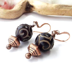 Bodhi Nut Drop Earrings: Brown and Copper Boho Jewelry