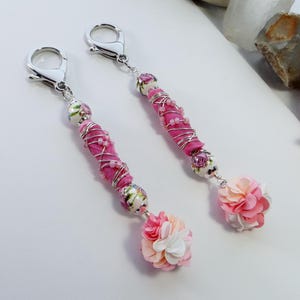Sari Silk Ribbon Bag Charm Adorned with Handcrafted Boho Beads, Wire-Wrapped Seed Beads, and Delightful Flower Tassels - Unique Gift for Her