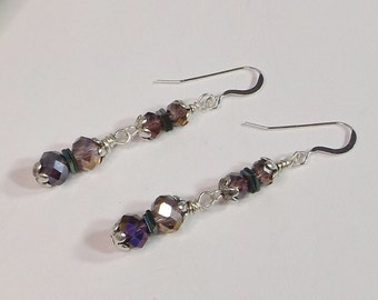 Purple Glass Dangle Earrings Adorned with Hematite and Glass Beads: A Distinctive and Thoughtful Gift for Her