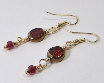 Gold and Red Beaded Dangle Earrings with Exquisite Glass Beads - Radiant Elegant Delight – Boho Chic Jewelry - A Unique Gift for Her