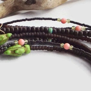 Beaded Turtle Statement Necklace: A Vibrant Multi-Strand Boho Masterpiece adorned with Brown, Green, & Pink Gemstones Unique Gift for Her image 5