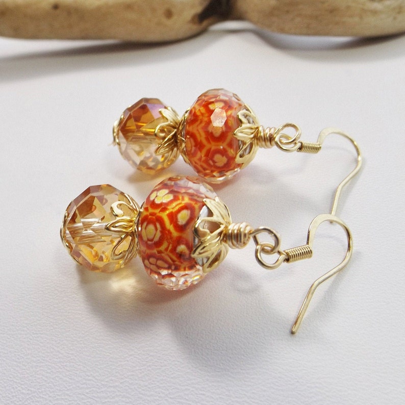 Orange Lampwork Beaded Boho Drop Earrings With Orange Glass - Etsy