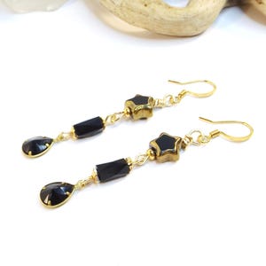 Black and Gold Earrings with Beautiful Glass Beads and Star Accents - A Thoughtful Mother&#39;s Day Gift for Her