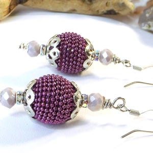 Elegant Statement Earrings in Purple and Silver Featuring Clay Artisan and Glass Beads - A Truly Unique Gift for Her