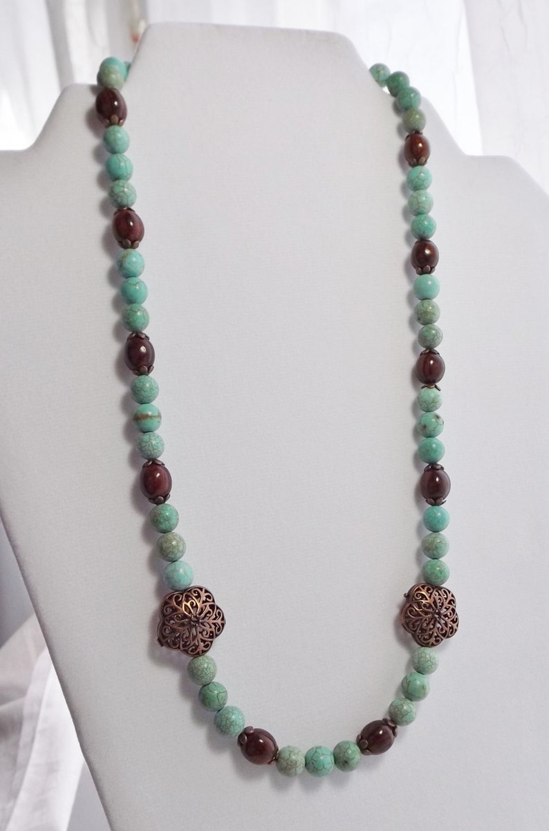 Rustic Southwestern Beaded Necklace With Turquoise Magnesite & Luscious ...