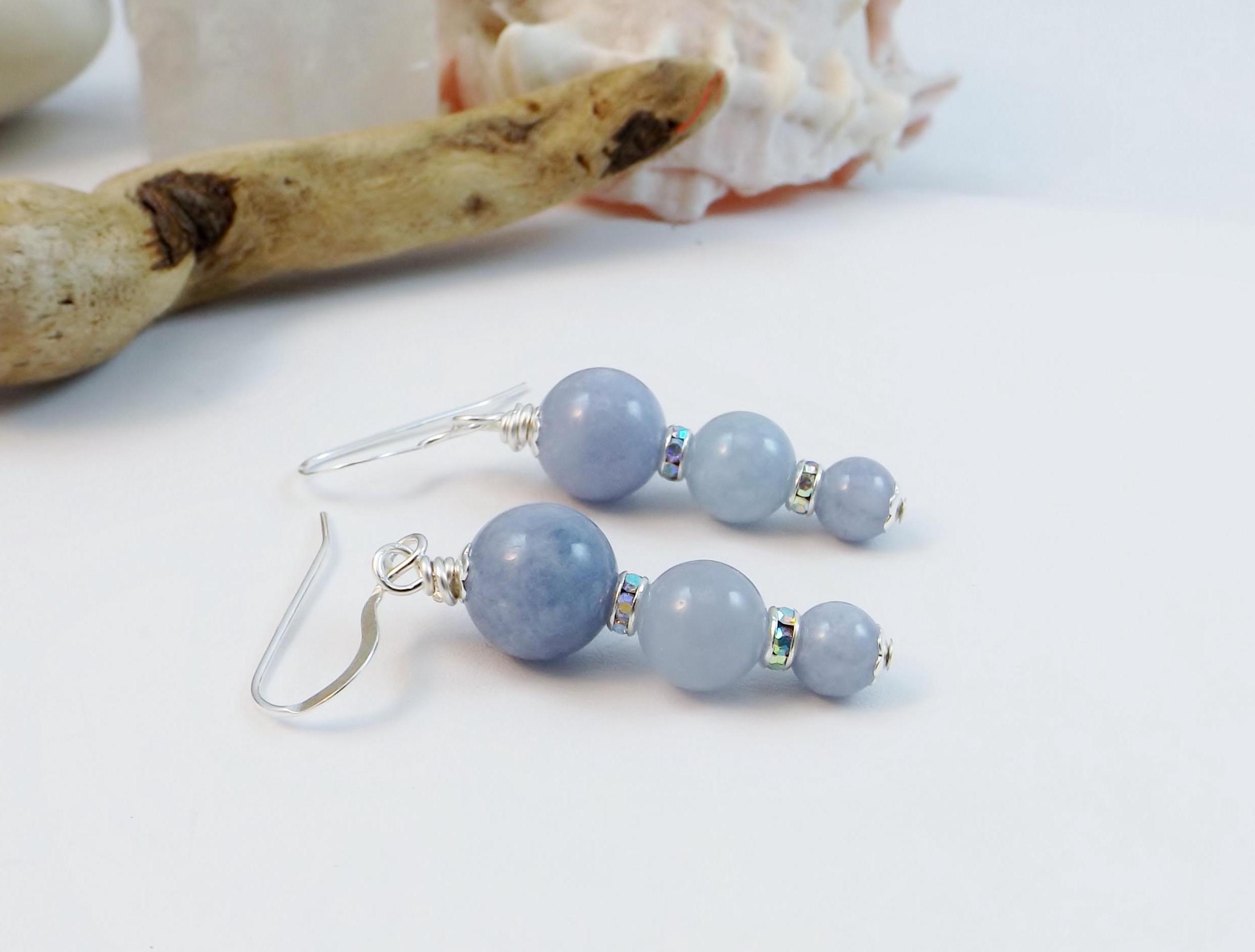 Beautiful Drop Beaded Earrings Adorned with Ice Blue Quartz - A Cool Breeze of Spring and Summer Elegance - Unique Gift for Her