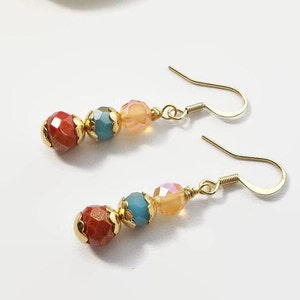 Beaded Drop Earrings with Orange, Turquoise, and Red Glass Beads - A Boho Western Jewelry Delight - A Unique Gift for Her