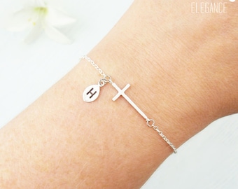 Personalized cross bracelet. Choose rose gold, silver or gold cross bracelet. Personalized initial and cross bracelet. Dainty cross bracelet