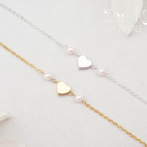 Choose rose gold, silver or gold heart bracelet with pearls. Elegant dainty bridesmaid bracelet
