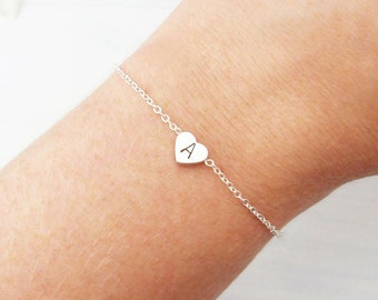 Choose rose gold, silver or gold heart bracelet with personalized initial. Elegant dainty bracelet