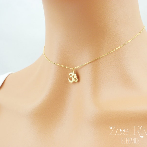 Choose gold, rose gold or silver tiny Om choker necklace. Dainty Om yoga choker necklace. Elegant and dainty choker necklace