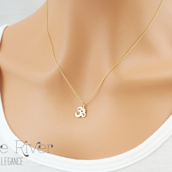 Tiny silver, gold or rose gold Om necklace. Small, dainty Om pendant necklace. Rose gold Om necklace. Personalised initial