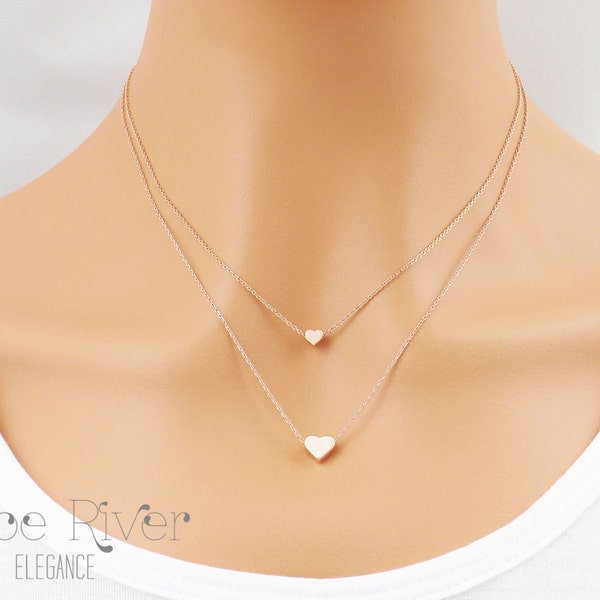 Mother daughter necklaces, choose rose gold, silver or gold. Dainty mother daughter heart necklaces.