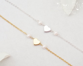 Choose rose gold, silver or gold heart bracelet with pearls. Elegant dainty bridesmaid bracelet