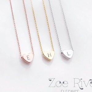 Choose rose gold, silver or gold heart personalized initial necklace. Tiny rose gold necklace. Elegant and dainty necklace