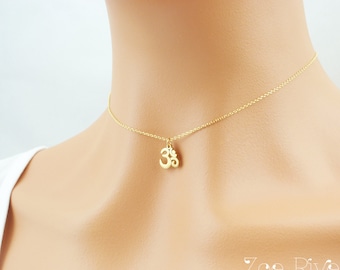 Choose gold, rose gold or silver tiny Om choker necklace. Dainty Om yoga choker necklace. Elegant and dainty choker necklace