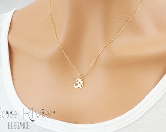 Tiny silver, gold or rose gold Om necklace. Small, dainty Om pendant necklace. Rose gold Om necklace. Personalised initial