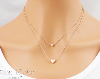 Mother daughter necklaces, choose rose gold, silver or gold. Dainty mother daughter heart necklaces.