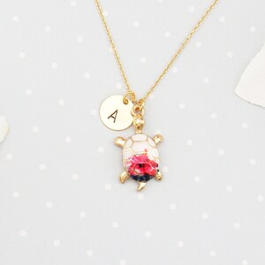 Personalized turtle necklace. Gold and rainbow or pink coloured turtle necklace. Dainty turtle necklace.