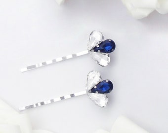 Navy blue hairpins vintage style crystal bridal hairpins. Royal blue wedding hair clips. Bridesmaid, bride, bobby pin, dark blue,