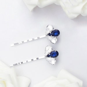 Navy blue hairpins vintage style crystal bridal hairpins. Royal blue wedding hair clips. Bridesmaid, bride, bobby pin, dark blue,