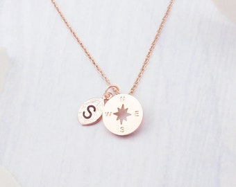 Personalized compass necklace in rose gold, silver or gold. Good luck necklace. Lucky charm necklace.