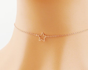 Choose rose gold, silver or gold star choker necklace. Rose gold star choker. Elegant and dainty star choker necklace