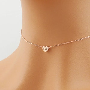 Personalized initial tiny heart choker necklace. Choose rose gold, silver or gold heart choker. Personalized dainty choker necklace