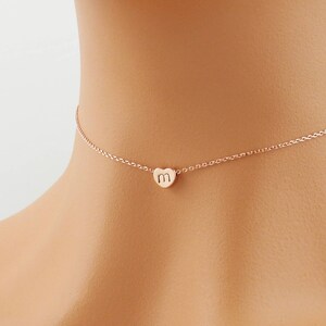 Personalized initial tiny heart choker necklace. Choose rose gold, silver or gold heart choker. Personalized dainty choker necklace