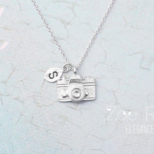 Silver or gold camera necklace. Personalised initial, Photographer necklace. Photography lover gift idea