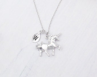 Personalized unicorn initial necklace. Silver or gold unicorn necklace. Elegant and dainty unicorn. Child necklace, unicorn lover gift idea