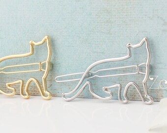Choose gold or silver cat hair clip.  Silver cat hair clip. Gold cat hair pin. Cat lover gift idea. Kitten bobby pin.