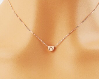 Personalized initial heart choker necklace, choose rose gold, silver or gold. Dainty personalised monogram, rose gold heart necklaces.