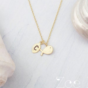 Personalized silver or gold fish, whale necklace. Dainty gold fish. Elegant silver fish necklace.