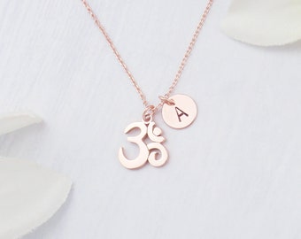 Tiny rose gold, silver or gold Om necklace. Personalised initial, small dainty om, buddism, yoga, meditation, Inspirational om symbol