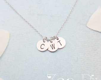 Choose rose gold, silver or gold, personalised custom initial round disc necklace, dainty initial necklace.