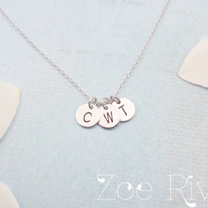 Choose rose gold, silver or gold, personalised custom initial round disc necklace, dainty initial necklace.